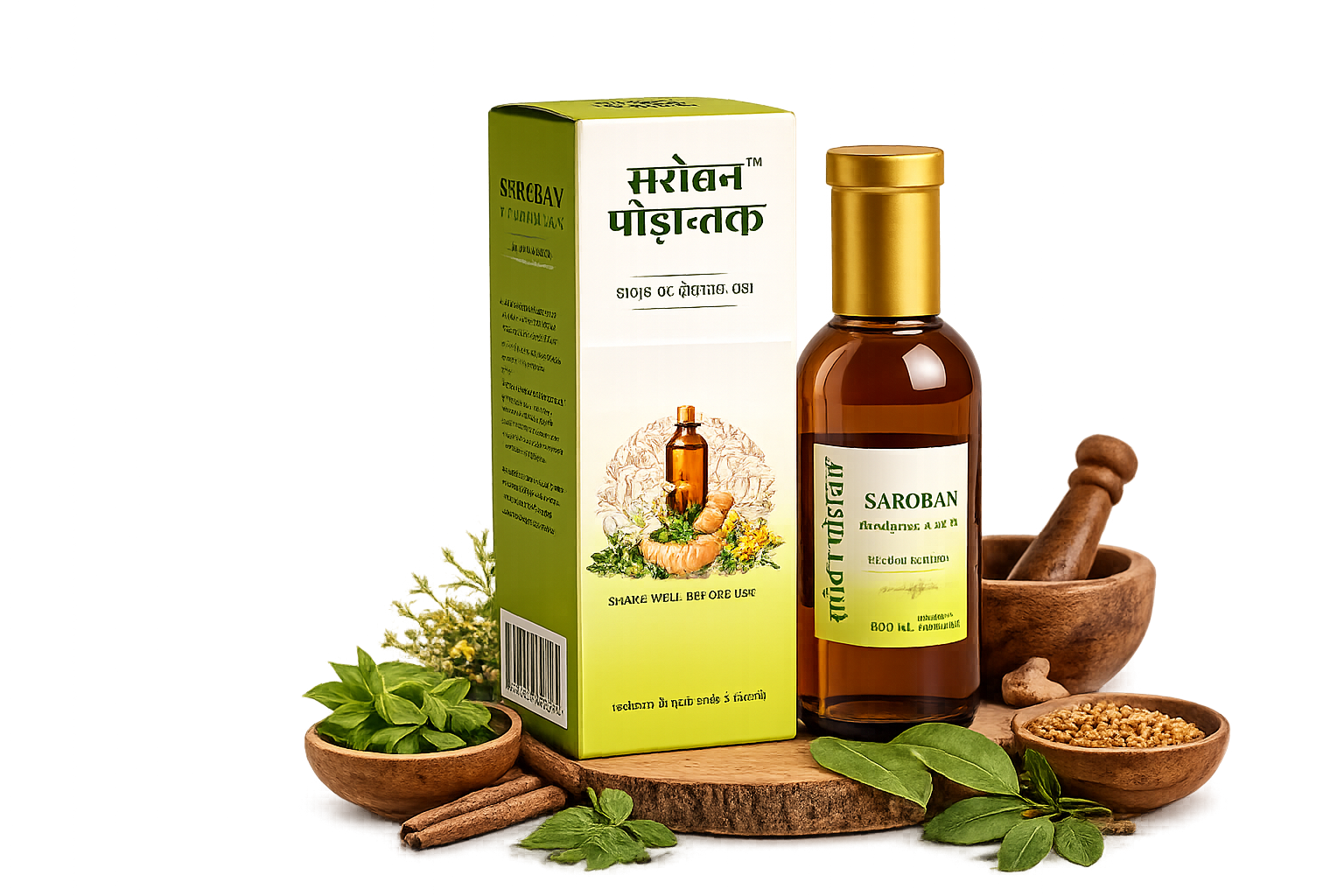 Saroban bottle and natural ingredients